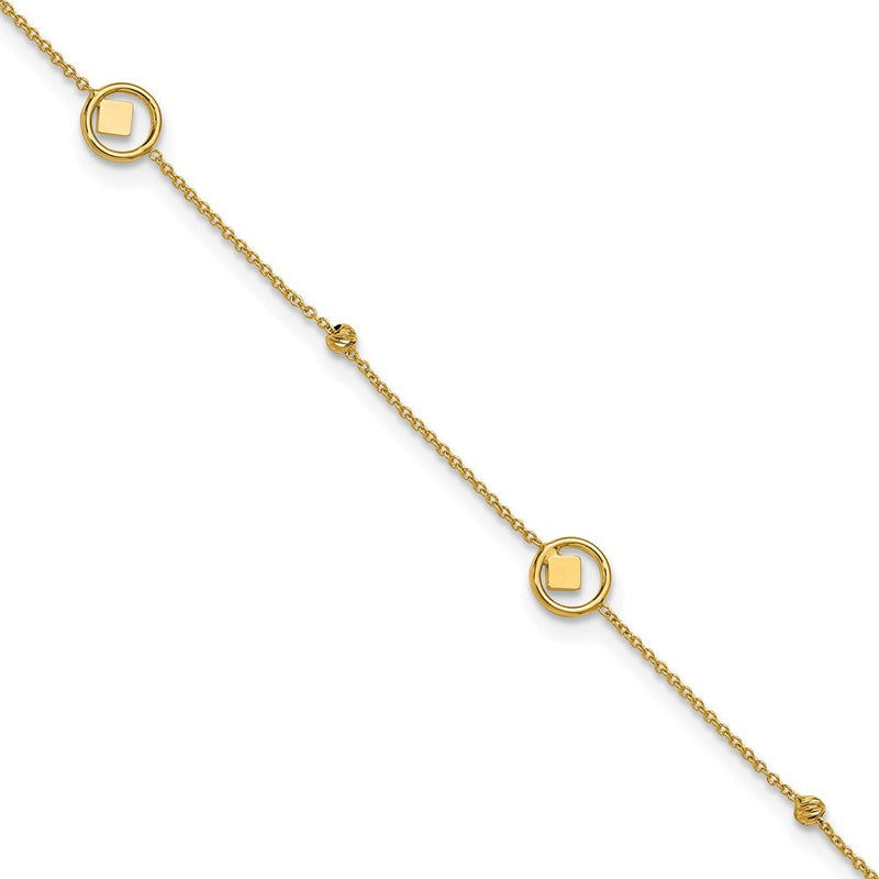 14K Gelbgold Geometric und Diamantiert Perlen 9 Zoll Plus 1 Zoll Verlängerung - Total 10 Zoll Fußkettchen