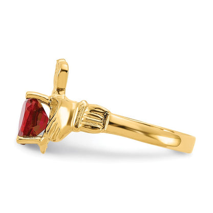 14K Gelbgold July Zirkonia Herz Geburtsstein Claddagh Ring