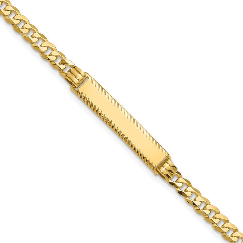 14K Gelbgold Poliert Massiv Kette/solid Platte Flach Panzer Glieder Diamantiert 27x5.5mm Platte 8 Zoll Id Armband