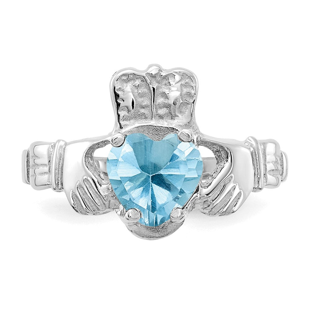 14K Weißgold December Zirkonia Herz Geburtsstein Claddagh Ring