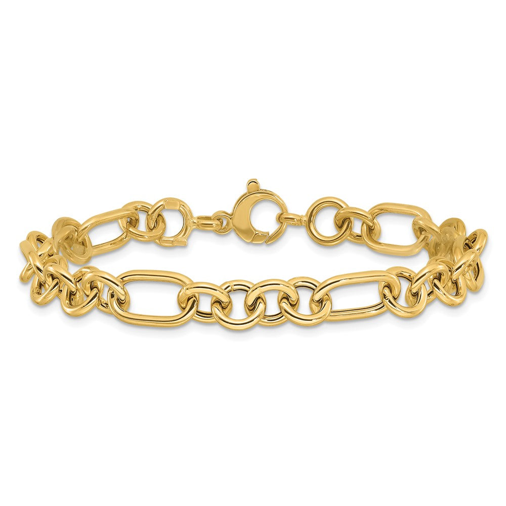 14K Gelbgold Poliert 7.9mm Fantasieglieder Gliederarmband