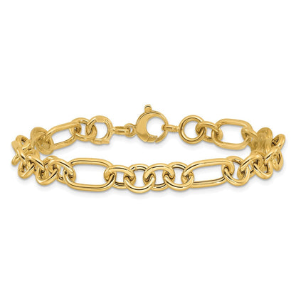 14K Gelbgold Poliert 7.9mm Fantasieglieder Gliederarmband