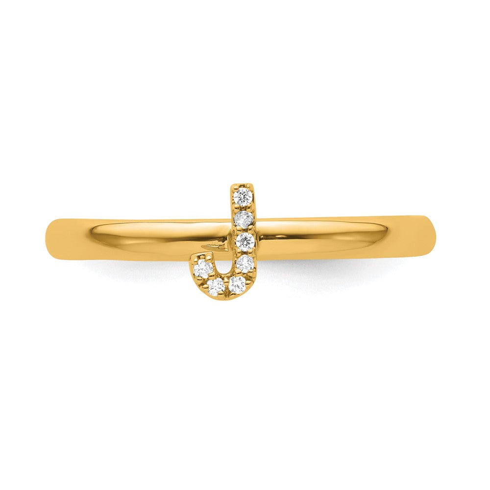 14K Gelbgold Stapelbar Diamant Initiale J Größe 7 Ring