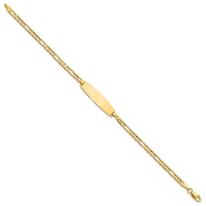 14K Gelbgold Poliert Massiv Kette/solid Platte 3.0mm Figaro Glieder 25.5x7.3mm Platte 8 Zoll Id Armband