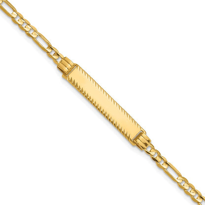 14K Gelbgold Poliert Massiv Kette/solid Platte 3.0mm Figaro Glieder Diamantiert 27x5.5mm Platte 8 Zoll Id Armband