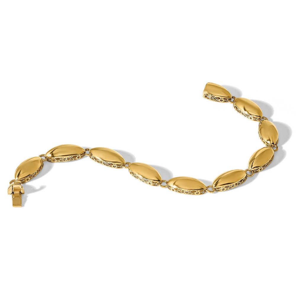 14K Gelbgold Poliert 8.2mm Fantasie Oval Glieder Gliederarmband