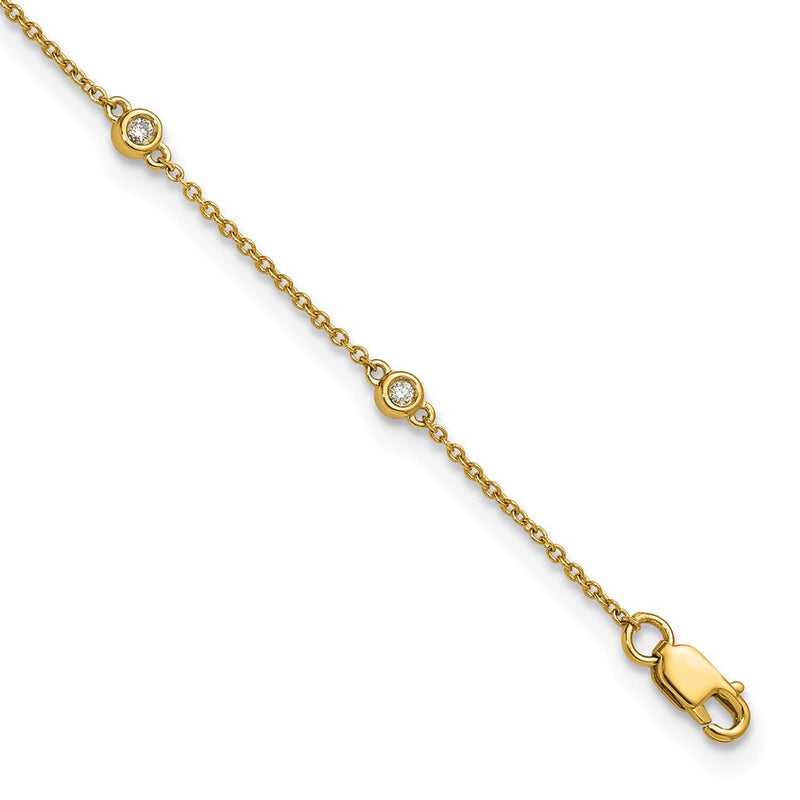 14K Gelbgold Komplett 1/8 Karat Zargenfassung-set Diamant und Ankerkette Kette 8-station 9 Zoll Fußkettchen