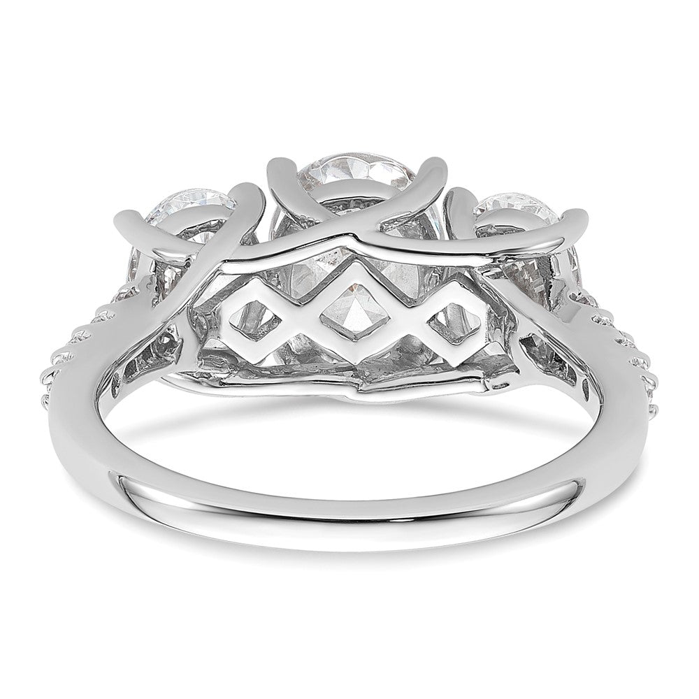 14K Weißgold Verlobungsring mit 2,75 ct. Labor-Diamant VS+ F+ im Oval-Schliff, Three-Stone-Design, komplett