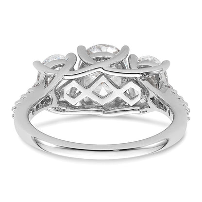 14K Weißgold Verlobungsring mit 2,75 ct. Labor-Diamant VS+ F+ im Oval-Schliff, Three-Stone-Design, komplett
