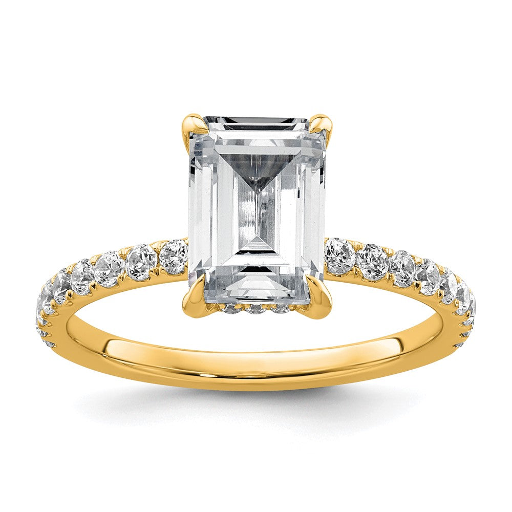 14K Gelbgold 2 3/8K zertifizierter im Labor gezüchteter Diamant VS+ F+ Emerald-Schliff kompletter Solitär mit Flair Verlobungsring
