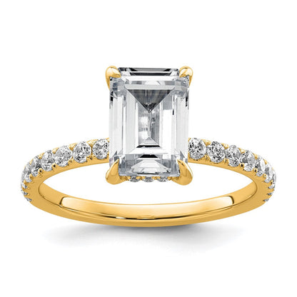 14K Gelbgold 2 3/8K zertifizierter im Labor gezüchteter Diamant VS+ F+ Emerald-Schliff kompletter Solitär mit Flair Verlobungsring