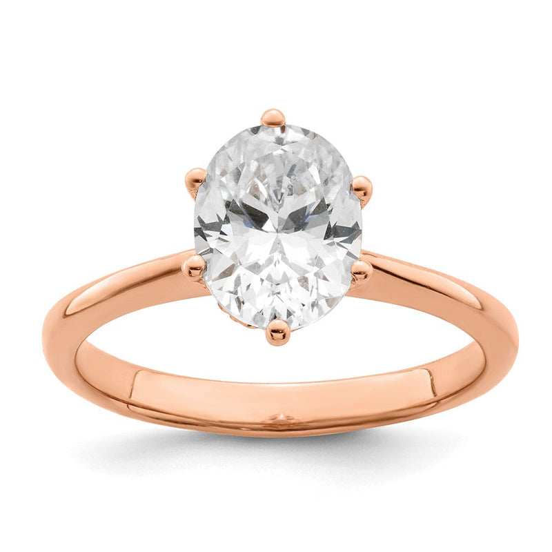 14K Roségold (holds 1.5 Karat (8x6mm) Oval) 6-krappen Mit.03 Karat Diamant Blatt Design Halbfassung Verlobungsring