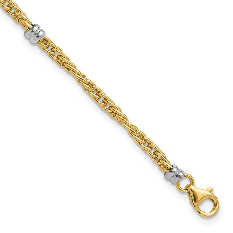 14K Bicolor Gold Bicolor Poliert 3.6mm Fantasie Gekugelt 5-station 7.5 Zoll Armband
