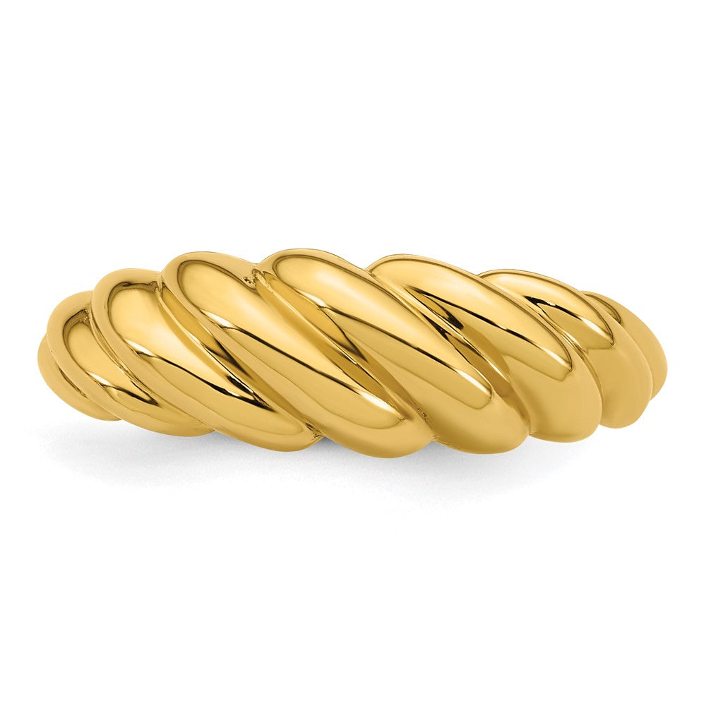 14K Gelbgold Poliert Gedrehter Gewölbter Ring, Größe 7