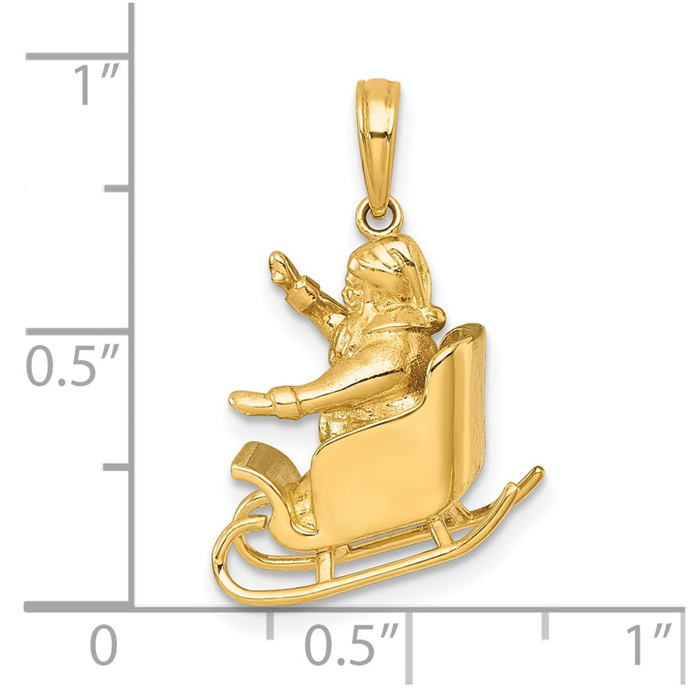 14K Gelbgold Polierter 3-D Winkender Weihnachtsmann im Schlitten Charm