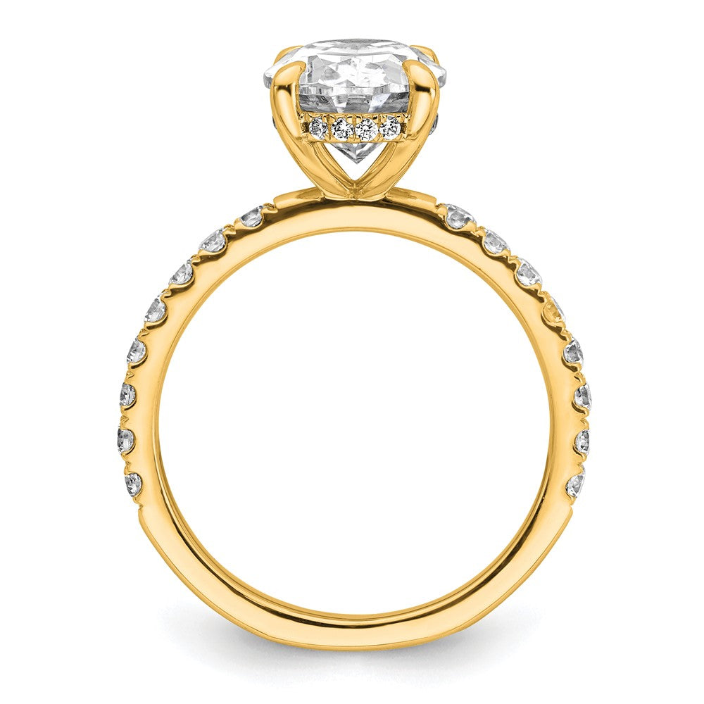 14K Gelbgold Verlobungsring mit 3,5 ct. zertifiziertem, im Labor gezüchtetem Diamant VS/SI+ G+, Oval-Schliff, kompletter Solitär mit Flair