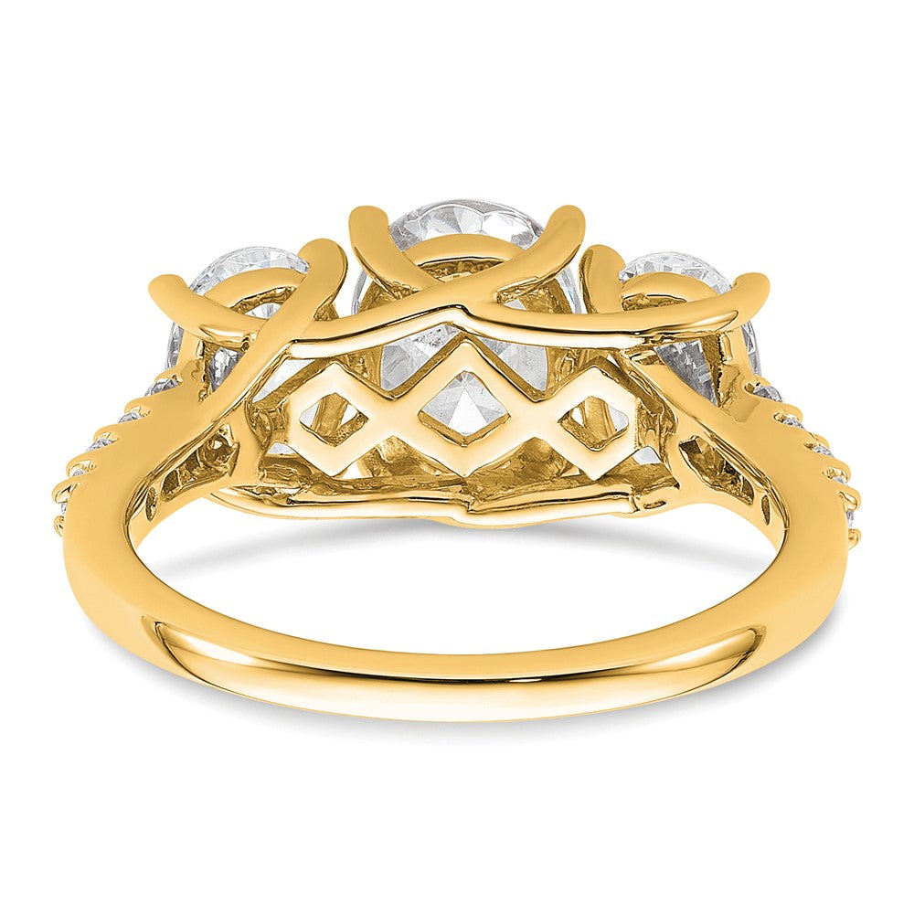 14K Gelbgold Verlobungsring mit 2,75K zertifizierten, im Labor gezüchteten Diamanten VS/SI+ G+ im Ovalschliff, komplettes Drei-Steine-Design
