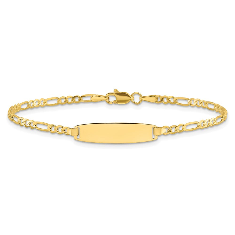 14K Gelbgold Poliert Massiv Kette/solid Platte Figaro Glieder 19.5x5.5mm Platte 8 Zoll Id Armband