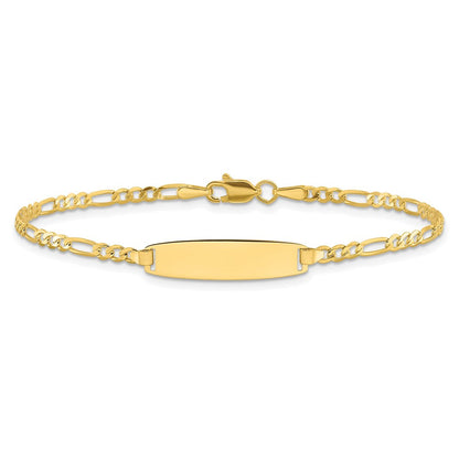 14K Gelbgold Poliert Massiv Kette/solid Platte Figaro Glieder 19.5x5.5mm Platte 8 Zoll Id Armband