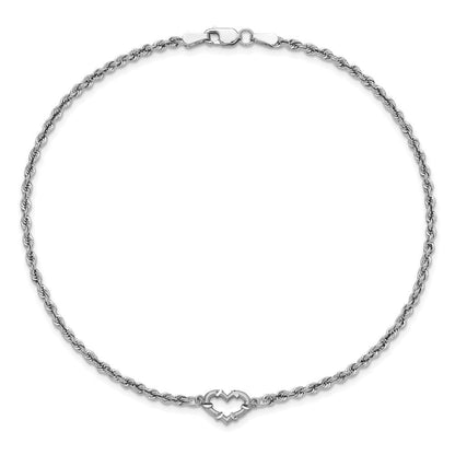 14K Weißgold Diamantiert Offen Herz und Kordel Gliederarmband