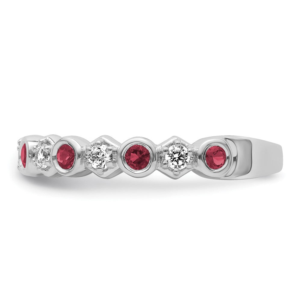 14K Weißgold Poliert Diamant und Rubin Mode Ring