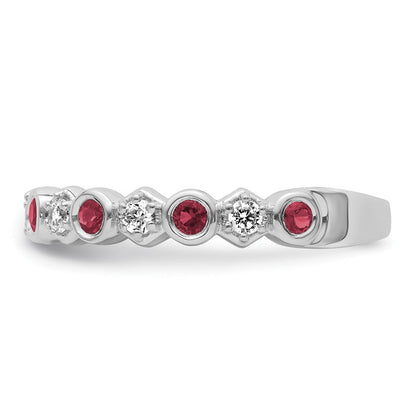 14K Weißgold Poliert Diamant und Rubin Mode Ring
