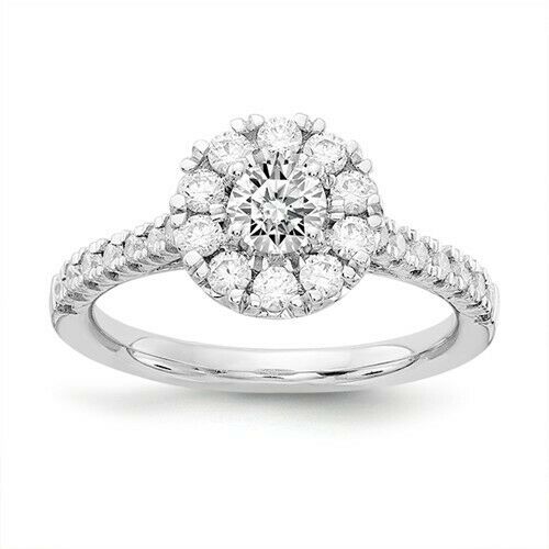 1,00 ct. Diamant-Verlobungsring mit rundem Diamant und floralem Halo, 14K Weißgold