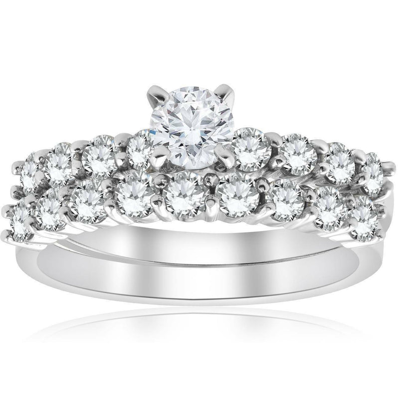 Verlobungsring mit Brautset, Solitär mit seitlichem Besatz, runder Diamant, 0,33 ct. Mittelstein, 1,32 ct. Gesamtgewicht, 14K Weißgold
