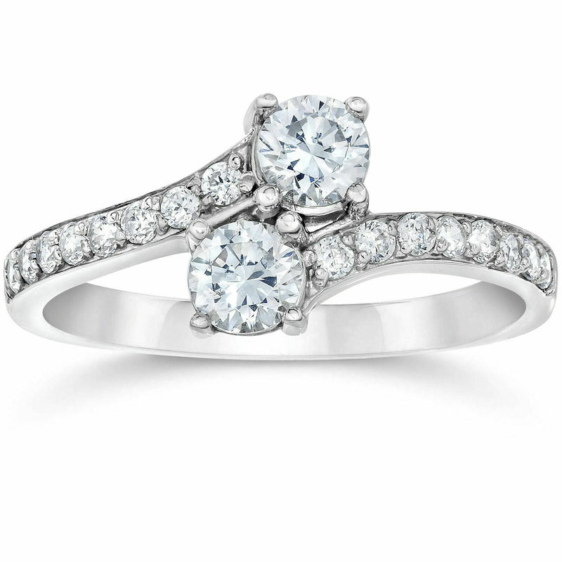 Forever Us Zweistein-Ring mit rundem Diamant 1,00 ct., SI1/G, Solitär, 14K Weißgold