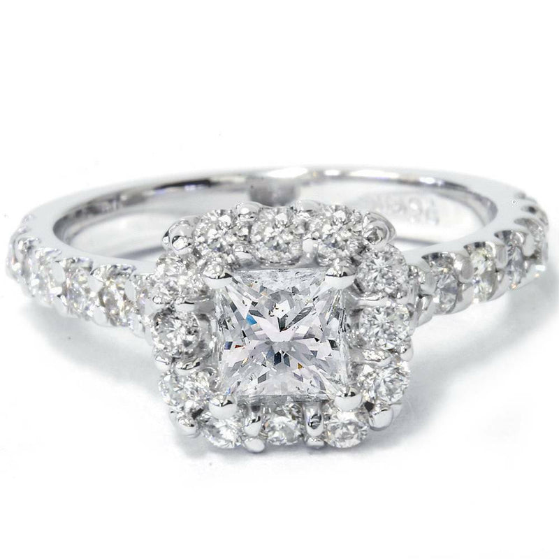 Verlobungsring mit Diamant im Princess-Schliff, 1,10 ct., Halo, 14K Weißgold