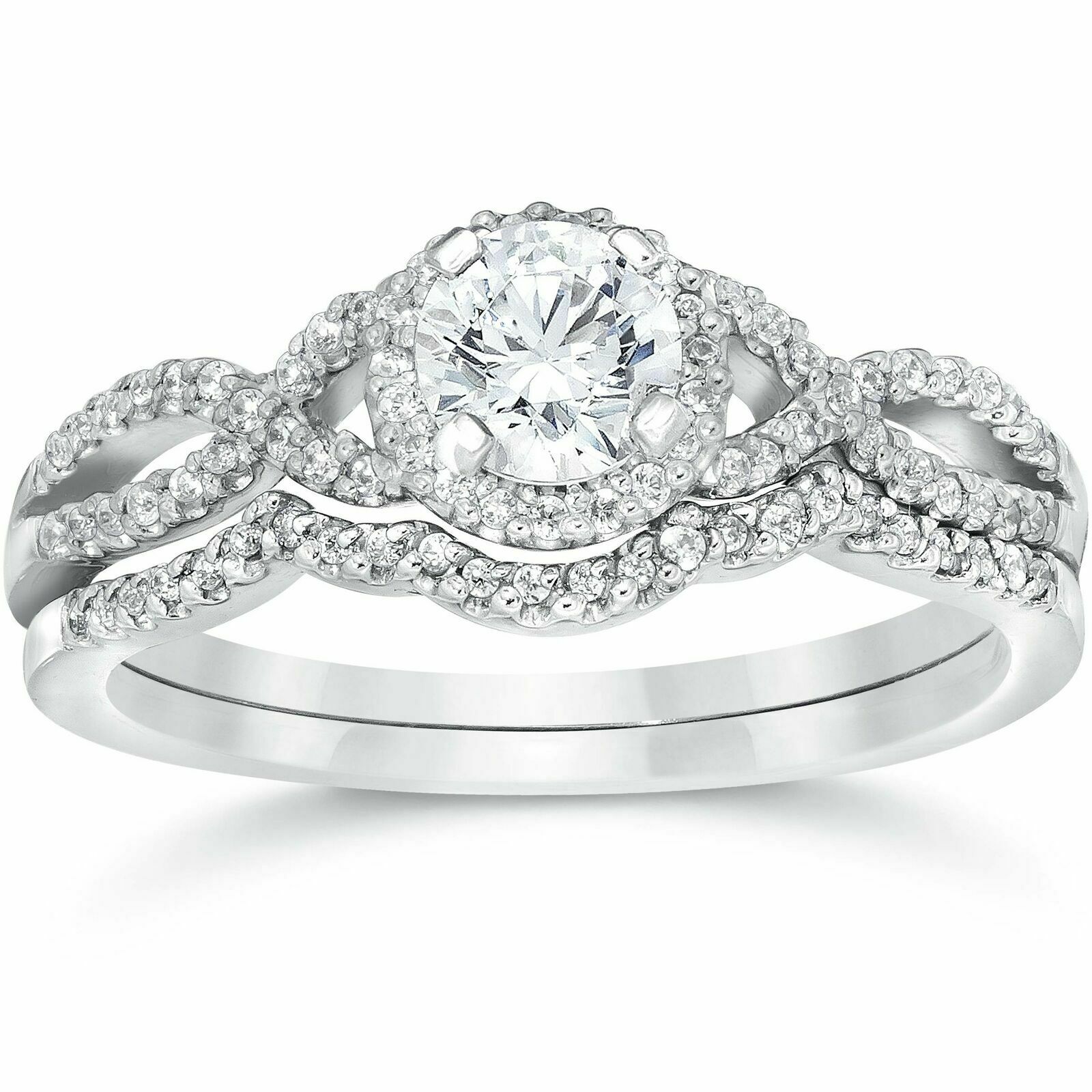 0,75 ct. Diamant-Infinity-Verlobungsring- und Trauring-Set aus 14K Weißgold