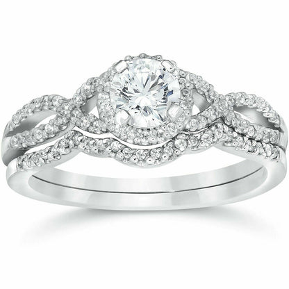 0,75 ct. Diamant-Infinity-Verlobungsring- und Trauring-Set aus 14K Weißgold