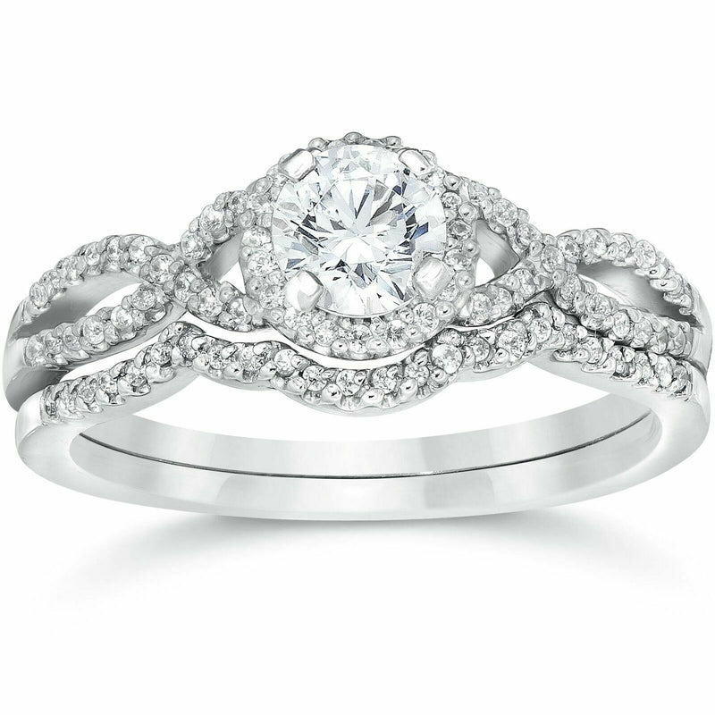 0,75 ct. Diamant-Infinity-Verlobungsring- und Trauring-Set aus 14K Weißgold
