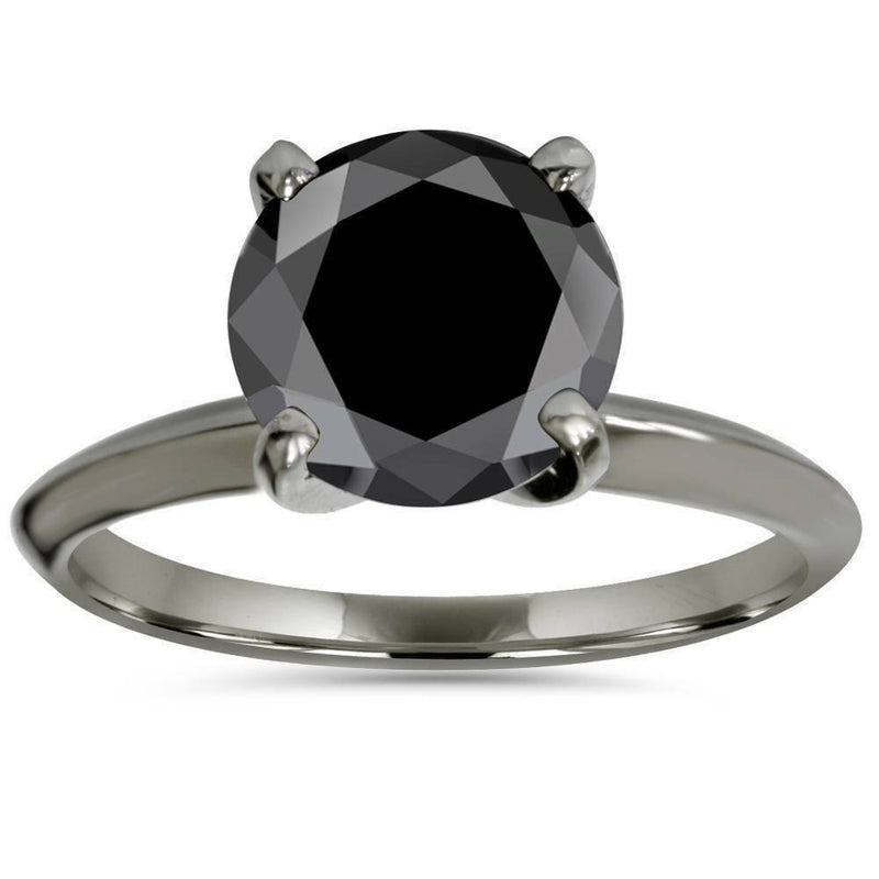 3 ct. schwarzer Diamant Solitär-Verlobungsring aus 14K Weißgold