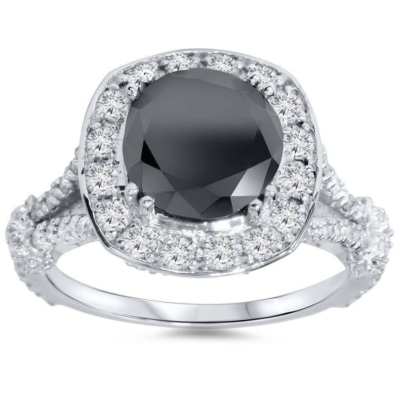 4 ct. schwarzer Diamant Kissenschliff Vintage-Verlobungsring 14K Weißgold