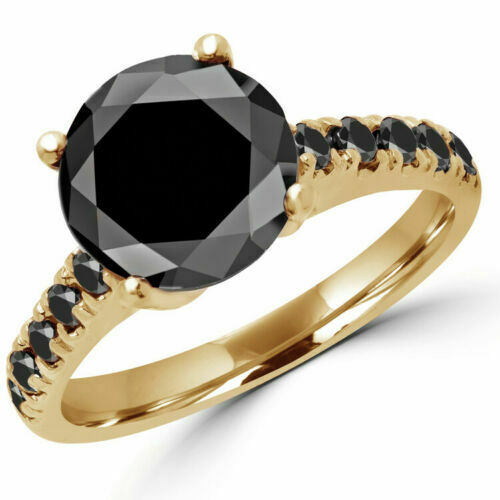 3,00 ct. schwarzer Diamant im Rundschliff, Verlobungsring aus massivem 10K Gelbgold