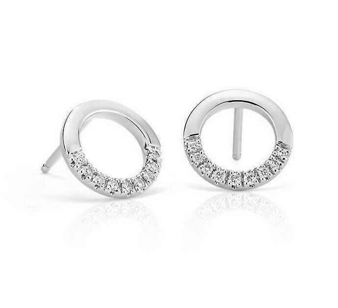 Ohrstecker mit natürlichen Diamanten, offener Kreis, aus 14K Weißgold (0,10 ct. Gesamtgewicht)