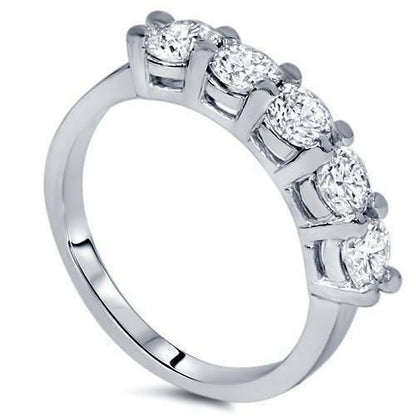 Fünf-Stein-Ring aus 585 Weißgold mit runden Diamanten, 1 ct. Gesamtgewicht, Verlobungs- und Memoire-Ring