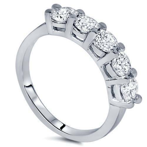 Fünf-Stein-Ring aus 585 Weißgold mit runden Diamanten, 1 ct. Gesamtgewicht, Verlobungs- und Memoire-Ring