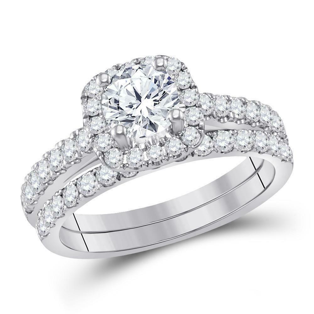 1,5 ct. Gesamtgewicht natürlicher Diamant im Rundschliff, Halo Braut-Set aus 10K Weißgold