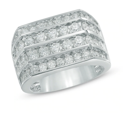Herren-Ring mit 3,75 ct. Diamant, vierreihig, aus 10K Weißgold