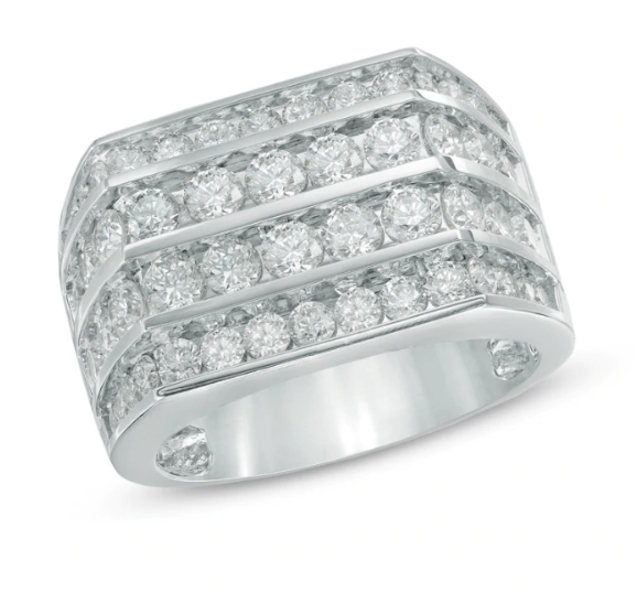 Herren-Ring mit 3,75 ct. Diamant, vierreihig, aus 10K Weißgold