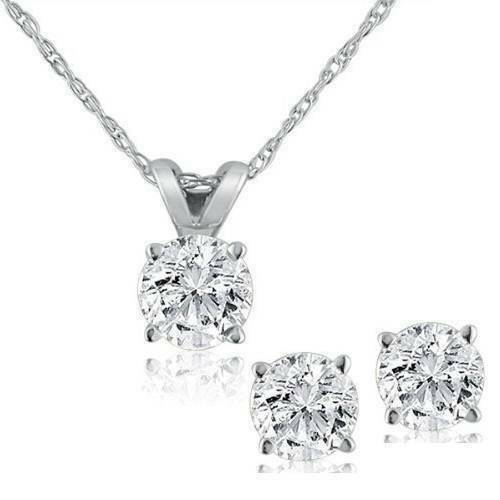 Echtes Diamant-Solitär-Set: Halskette & Ohrstecker, 0,75 ct. Gesamtgewicht, 14K Weißgold