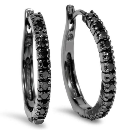 1/2ct Echt Natürlich Schwarz Diamanten Creolen in 10K Schwarz Gold