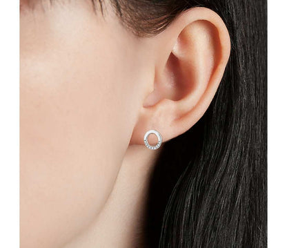 Ohrstecker mit natürlichen Diamanten, offener Kreis, aus 14K Weißgold (0,10 ct. Gesamtgewicht)