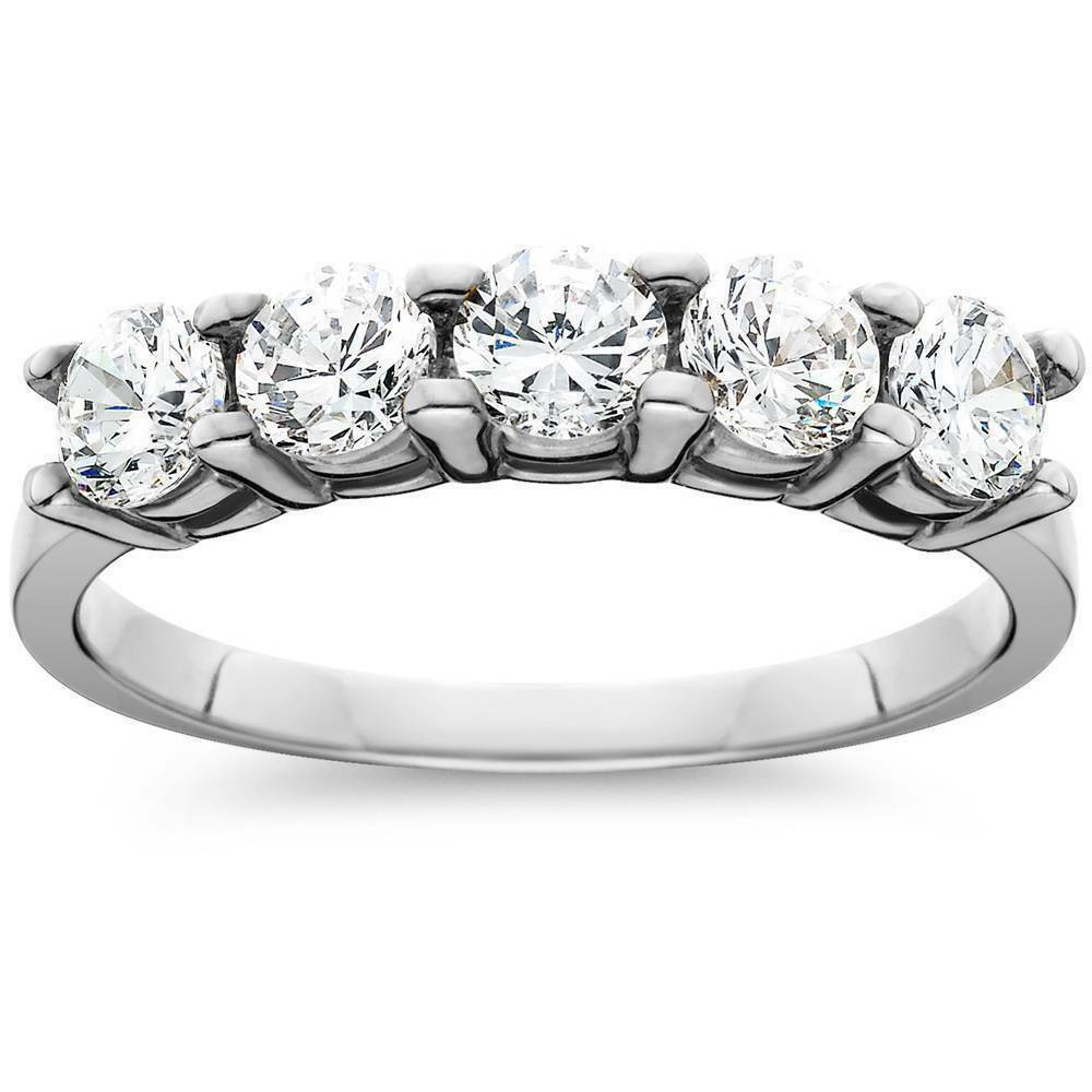 Fünf-Stein-Ring aus 585 Weißgold mit runden Diamanten, 1 ct. Gesamtgewicht, Verlobungs- und Memoire-Ring