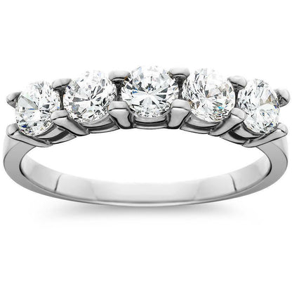Fünf-Stein-Ring aus 585 Weißgold mit runden Diamanten, 1 ct. Gesamtgewicht, Verlobungs- und Memoire-Ring