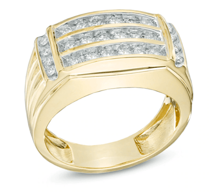 Herren-Ring mit Diamanten 1 ct. Gesamtgewicht, dreireihig, aus 14K Gelbgold