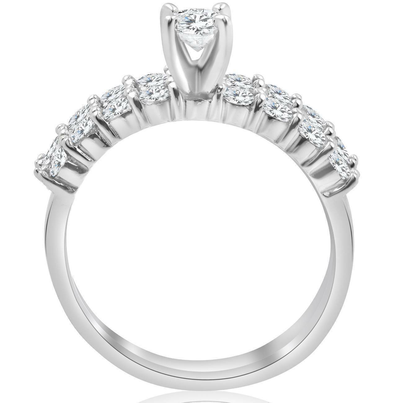 Verlobungsring mit Brautset, Solitär mit seitlichem Besatz, runder Diamant, 0,33 ct. Mittelstein, 1,32 ct. Gesamtgewicht, 14K Weißgold