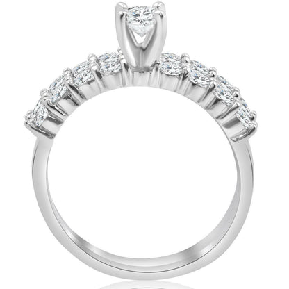 Verlobungsring mit Brautset, Solitär mit seitlichem Besatz, runder Diamant, 0,33 ct. Mittelstein, 1,32 ct. Gesamtgewicht, 14K Weißgold